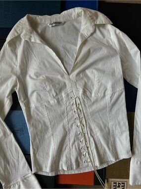 Y2K Bustier White Collard Blouse